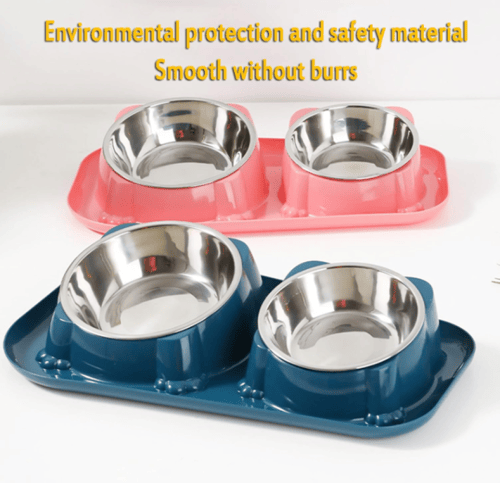 صحن اكل ستيل مزدوج للقطط والكلاب الوان متنوعه