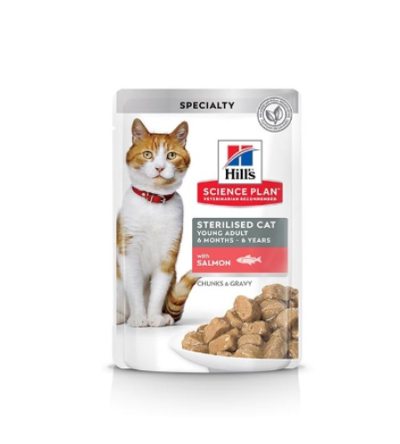 هيلز طعام للقطط المعقمة بنكهة السلمون ظرف 85 جم