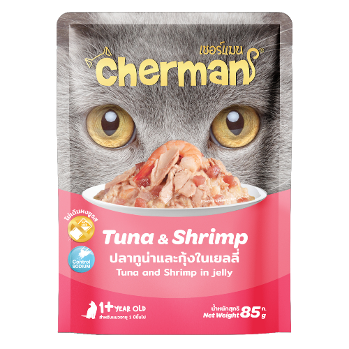 ظرف شيرمان تونه مع الجمبري في الجيلي 85جرام لقطط ا...