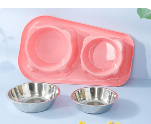 صحن اكل ستيل مزدوج للقطط والكلاب الوان متنوعه