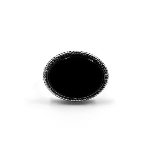 خاتم بحجر عقيق أسود طبيعي – رجالي فضة 925