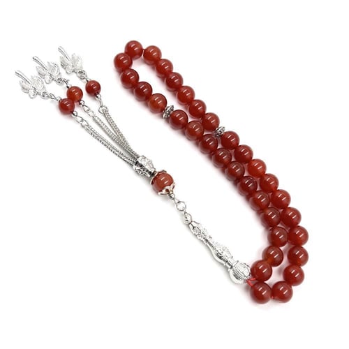 مسابيح حجر عقيق كبدي ‎33‎ خرزة 10 مم