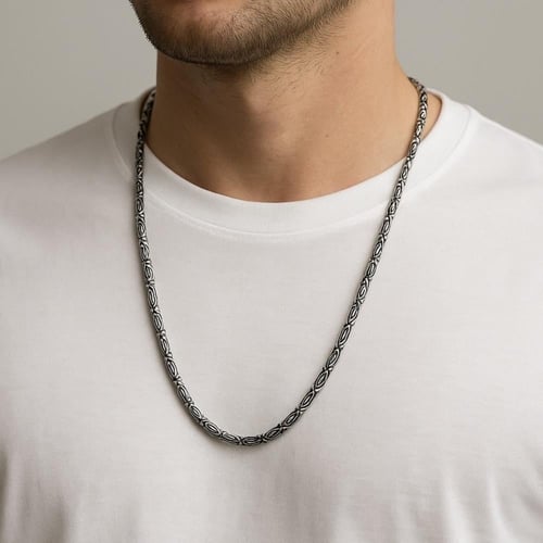 سلسلة فضة رجالية مزخرفة مؤكسَدة 925 – ستايل بالي أ...