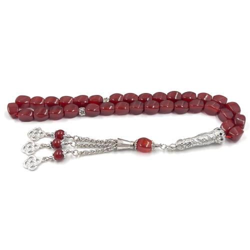 سبح رجالية عقيق كبدي — 33 خرزة، 10 مم