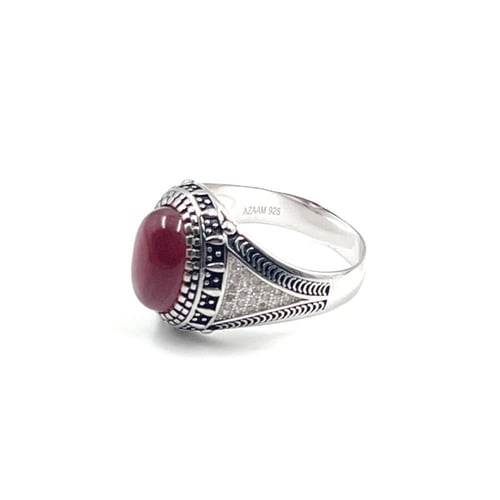 خاتم عقيق كبدي عصري للرجال من فضة استرليني 925 – ت...