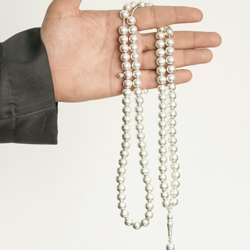 سبحة فضة دائرية فاخرة عيار 925 – 99 خرزة بحجم 9 مل...