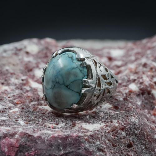 خاتم حجر فيروز رجالي فضة استرليني فضة 925