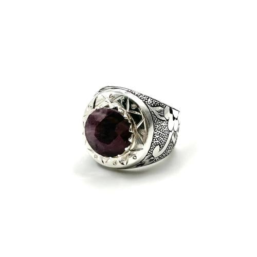 خاتم رجالي فضة حجر ياقوت افريقي