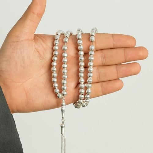 مسبحة فضة أصلية عيار 925 – 99 خرزة دائرية فاخرة لل...