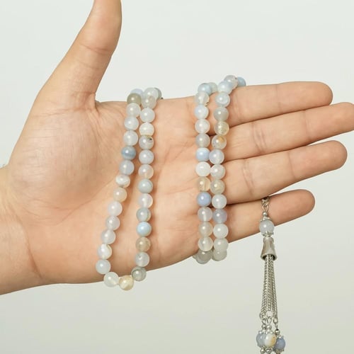 مسباح عقيق ثلجي 99 خرزة بحجم 8 مل