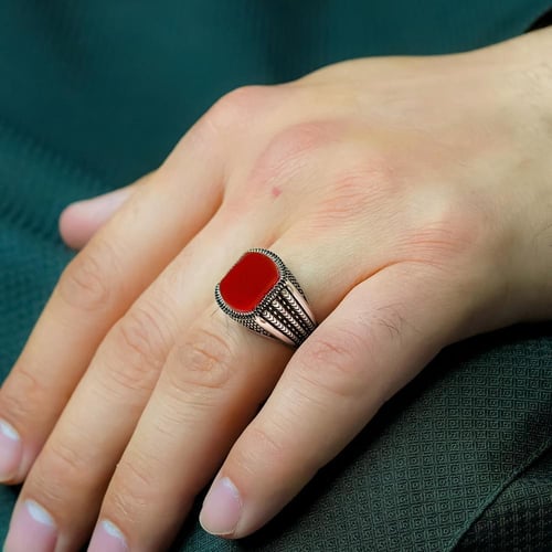 خاتم فضة استرليني 925 رجالي بحجر عقيق كبدي – أناقة...