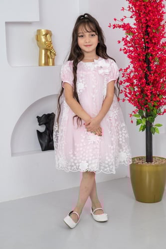 فستان سهرة بناتي وردي مورد فخم s01142