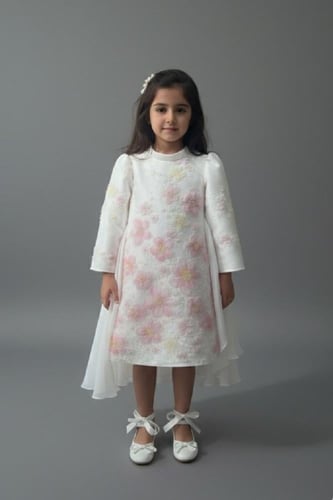 فستان سهرة بناتي إطلالة ملكية عصرية باللون الأبيض...