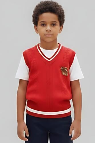 تيشيرت داخلي مع سترة صوف احمر 4194