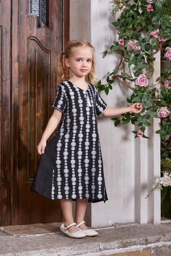 جلابية بناتي سوداء بتطريز فضي 7014