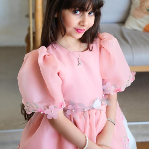 فستان سهرة وردي من تحت ابيض S01106