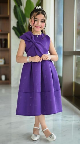 فستان بناتي بنفسجي فيونكة بالصدر 7127