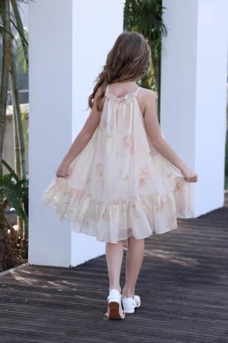 فستان بناتي أنيق بيج علاقي 7037