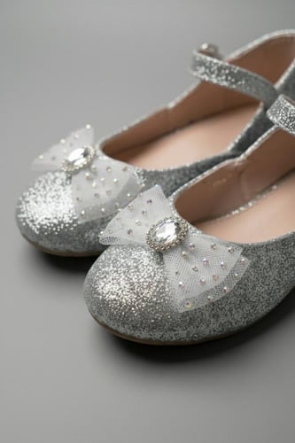 حذاء "ماري جين" بناتي فضي براق s-003
