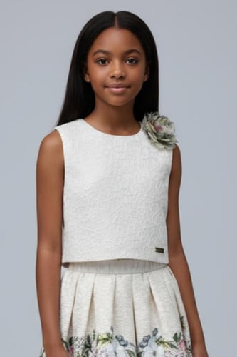 بلوزة بناتي سكري كت بوردة على الكتف 7316