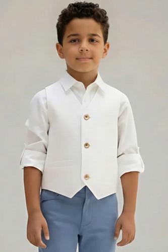 قميص ولادي أبيض مع سديري أنيق وبابيون 4156