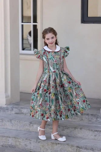 فستان بناتي مشجر ياقة دائرية 7115