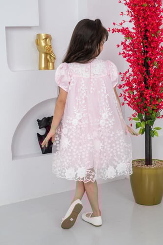 فستان سهرة بناتي وردي مورد فخم s01142