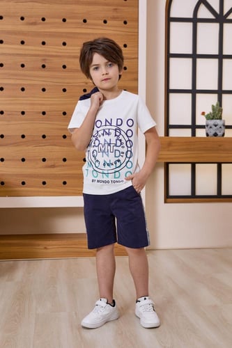 تيشيرت ولادبي ابيض مع سديري كحلي 4144