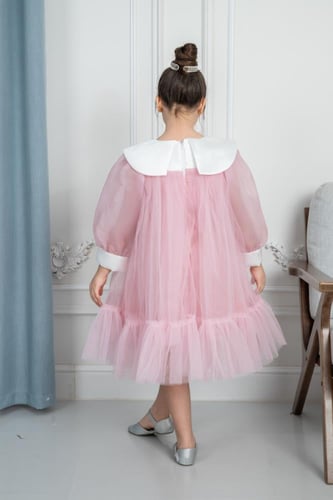 فستان سهرة بناتي وردي باكمام s01118