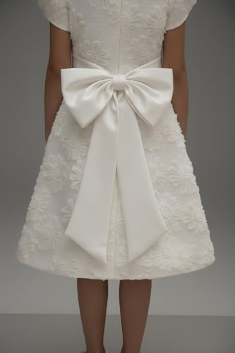 فستان سهرة بناتي أبيض بتطريزات و فيونكة S01249-W