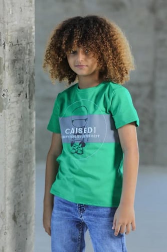 تي شيرت ولادي اخضر كتابه على الصدر 2856