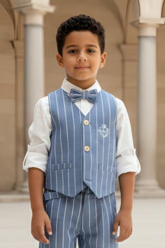 قميص ولادي ابيض مع سديري مقلم 4180