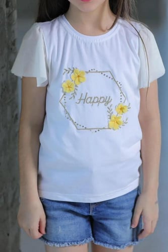 تي شيرت بناتي ابيض كتابه على الصدر 2823