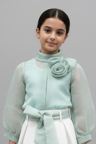 بلوزة بناتي بلون تيفاني وقصه عصرية 7187