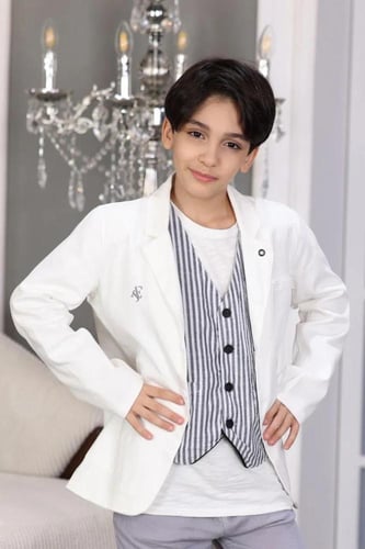 قميص ولادي ابيض وسديري مخطط مع جاكيت ابيض 2946