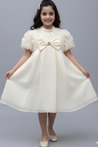 فستان بناتي سكري فيونكة بالصدر 7283