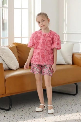 بلوزة بناتي وردي مورد 7121