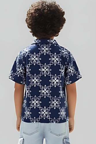 قميص أولادي كحلي بنقشة زهور 4190