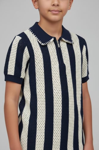 تيشيرت ولادي مقلم كحلي وسكري 4186