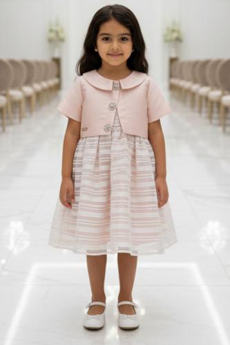 فستان بناتي أنيق مع جاكيت وردي بتصميم كلاسيكي 7195