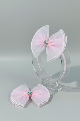 طوق شعر بناتي مع بكلة بلون وردي T-036