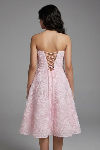 فستان تب سهرة بناتي وردي مزين بورود بارزة - S01238