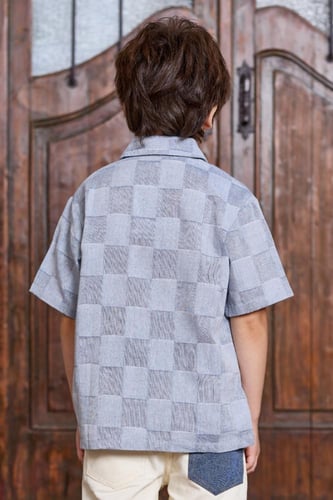 قميص ولادي ازرق مربعات 4007