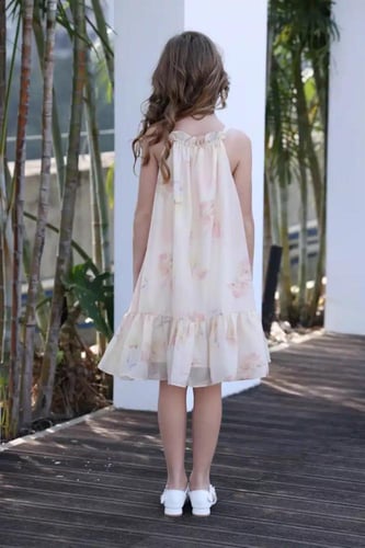 فستان بناتي أنيق بيج علاقي 7037