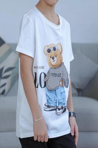 تي شيرت ولادي ابيض رسمه دب على الصدر2867