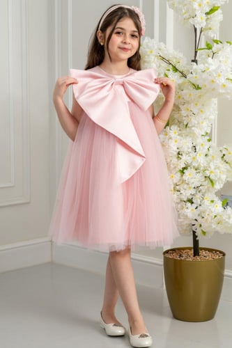 فستان بناتي سهرات بفيونكة كبيرة على الصدر S01191