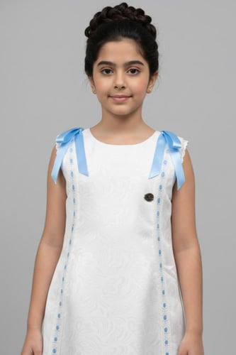 فستان بناتي أبيض راقي بتصميم ناعم وكلاسيكي 7339