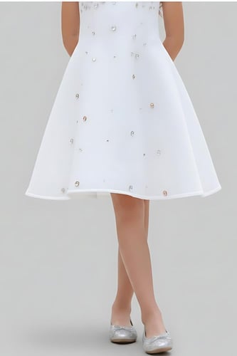 فستان سهرات بناتي أبيض بفصوص s01266