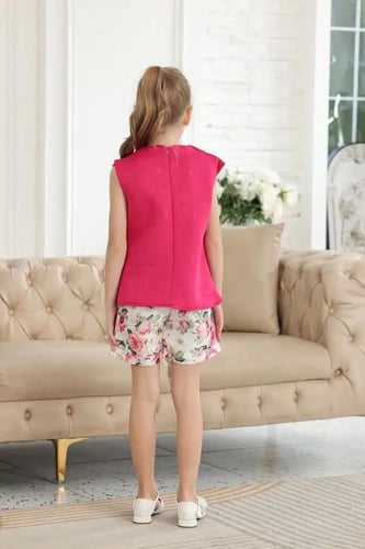 شورت بناتي اطفال بطبعة ورود 7118