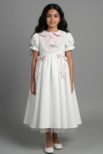 فستان سهرة بناتي أناقة كلاسيكية باللون الأبيض والو...